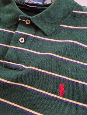 Polo by Ralph Lauren Green Striped Cotton Polo Shirt